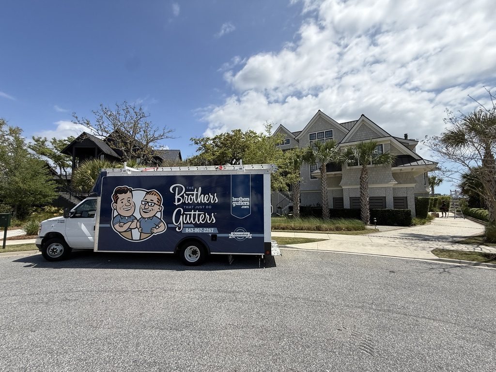 Brothers Gutters Charleston truck at a coastal Lowcountry home