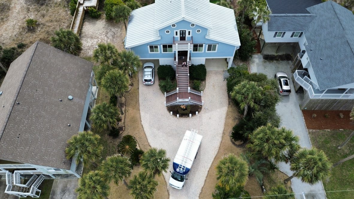 Our truck at an island home, seen from above